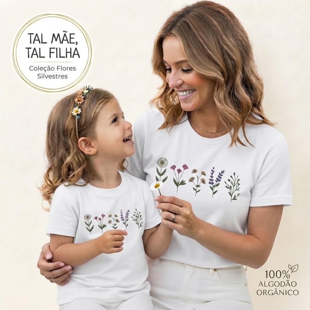 Camisetas Feminina  Casual de Manga Curta e Gola Redonda para Mãe e Filha, Ideal para ensaio foto Familia