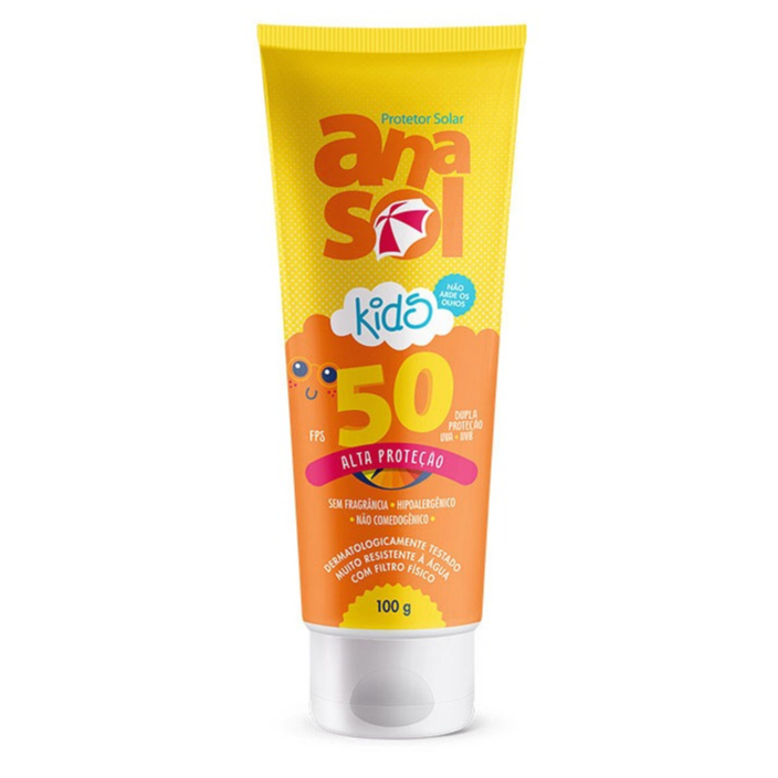 Protetor Solar Infantil Anasol Kids FPS 50 100g Alta Proteção UVA + UVB Hipoalergênico e Sem Fragrancia