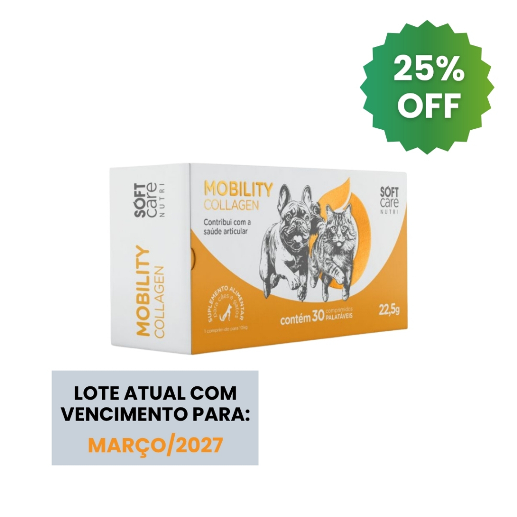 Suplemento Alimentar Pet Cachorro Gato Mobility Collagen Soft Care Nutri 30 Comprimidos Matigáveis