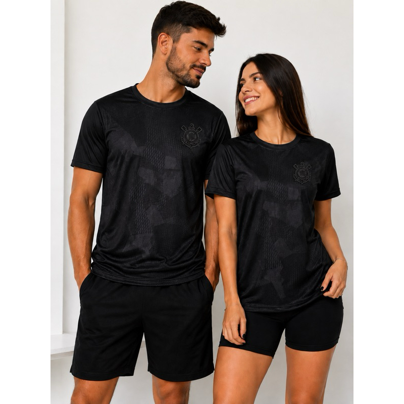 Camiseta All Black do Timão Esportiva Masculina Preta Dry Fit Futebol Casualo