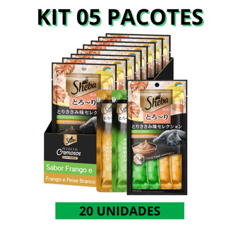 CHURU SNACK SHEBA CREMOSO Frango e peixe branco para Gatos (kit 05 pacotes) 4 un cada pacote total 20 un
