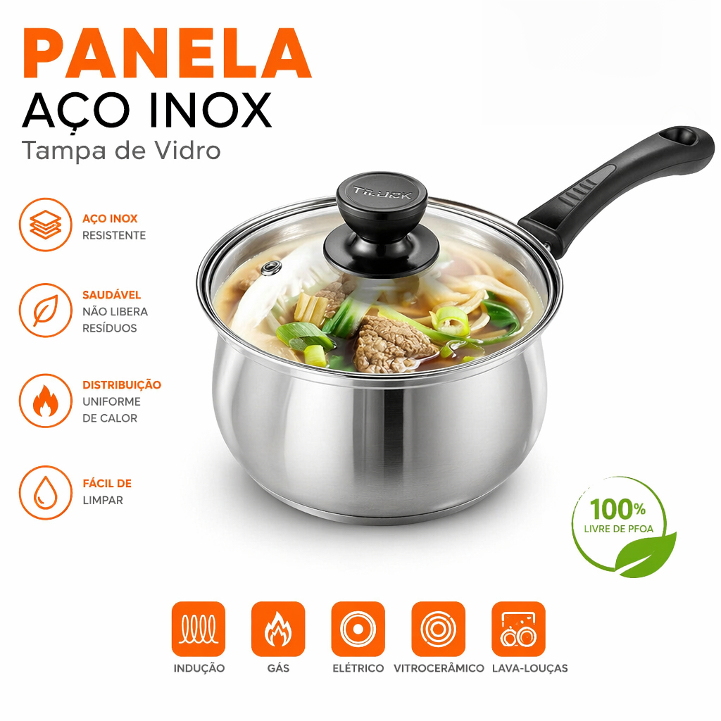 Panela Leiteira 18cm Aço Inoxidável Para Sopas Caldos Vapor Multiuso Cozinha Cesta De Vapor