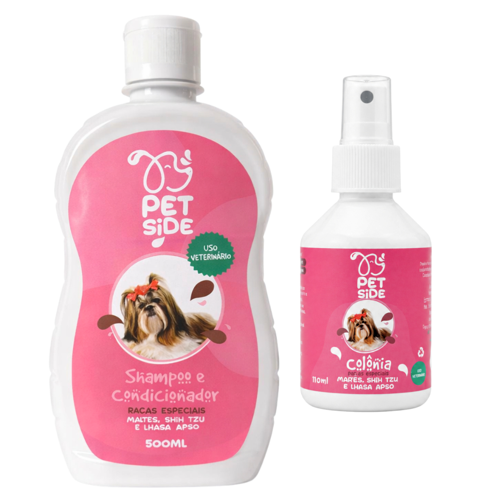Kit Shampoo & Condicionador + Colônia Perfumada para Cães Shitzu Maltês Lhasa Apso Shih tzu