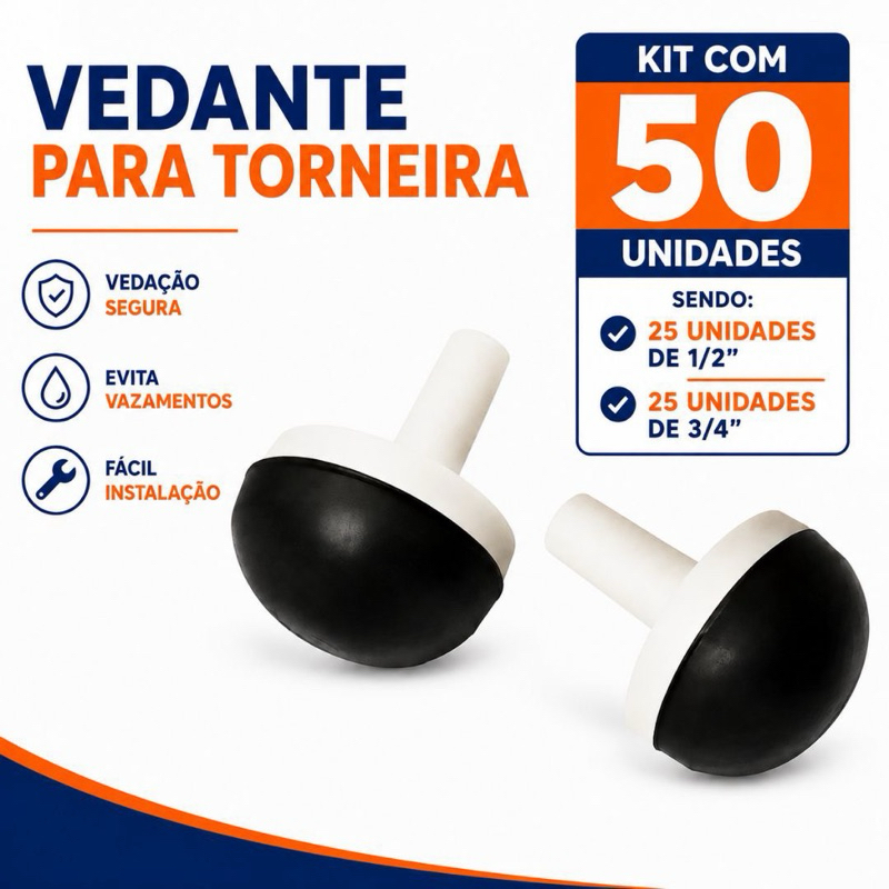 Kit 50 Vedante Variado 1/2 e 3/4 Torneira Registro Carrapeta Bola PVC Flexível Polipropileno Construção Reforma