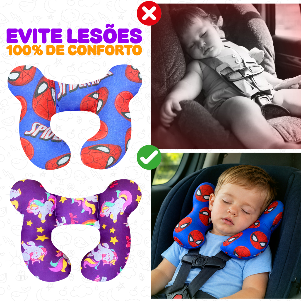 Almofada de Viagem para Pescoço Bebe Conforto Apoio de Cabeça 100% Algodão