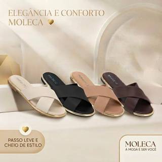 Chinelo Feminino Rasteirinha Moleca Tiras Cruzadas Detalhe Borda Dourada Leve Confortável Original