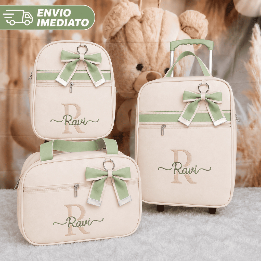 Kit Bolsa Maternidade Com Mala De Rodinha 3 Peças Personalizado Nom Nome Para Menino/ Menina