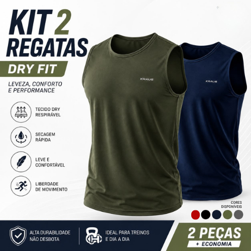 KIT 2 Regatas Masculina Dry Fit Academia Treino Fitness Esportiva Leve Respirável Secagem Rápida