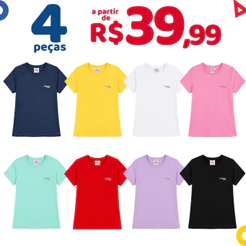 Kit 4 Camisetas Básicas Lisas Menina Verão Manga Curta Infantil 1 ao 14