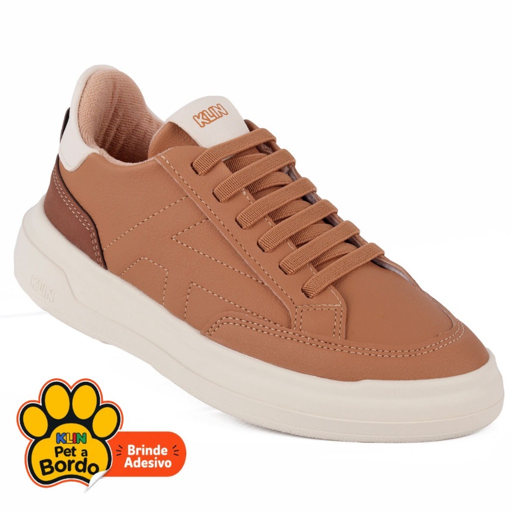 Tênis Klin Original Capri Kids Sintético Premium com Calce Fácil Cadarço em Elástico - Capuccino