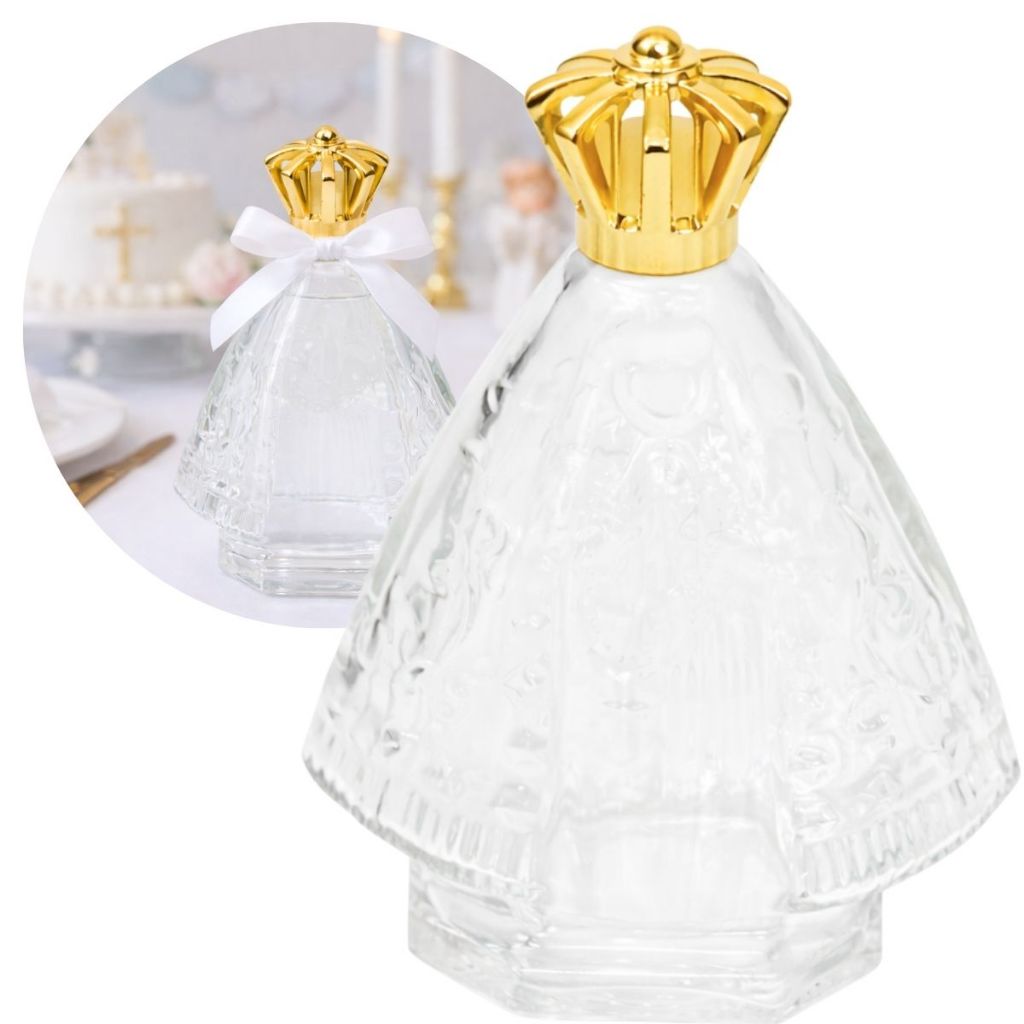 Kit 20 Frascos de Vidro Nossa Senhora Aparecida Santinha 120ml C/ Coroa Metalizada
