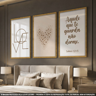 Kit 3 Quadros Decorativos Fé e Amor | Versículo Bíblico Salmos 121:3 Coração Frase Religi…