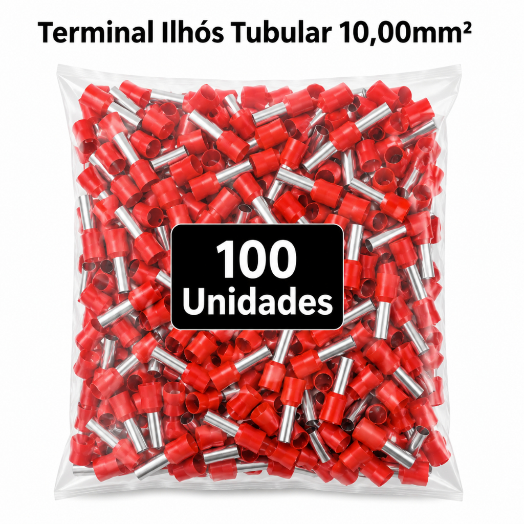 Terminal Elétrico Ilhós Tubular 10mm 100 Peças