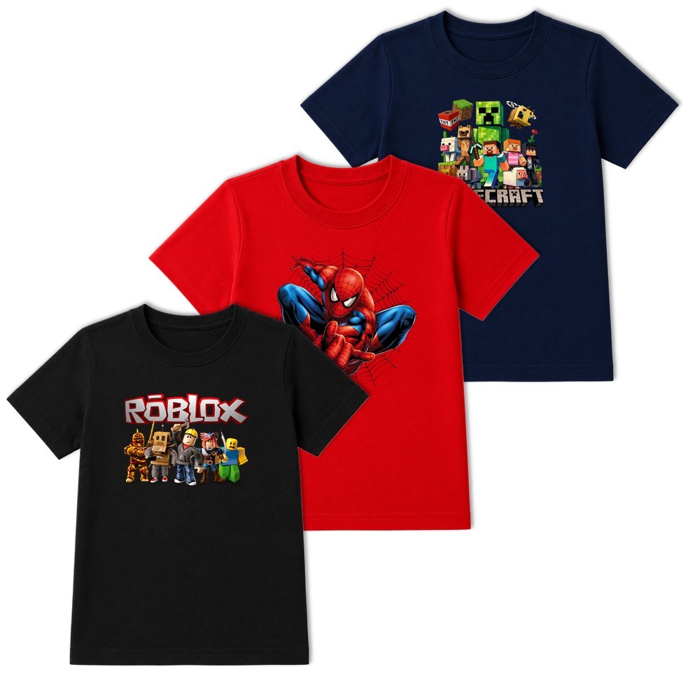 Kit com 3 Camisas Infantil Camisetas Infantil Masculino Menino Sortidas Personagens Diversos Leve e Confortável