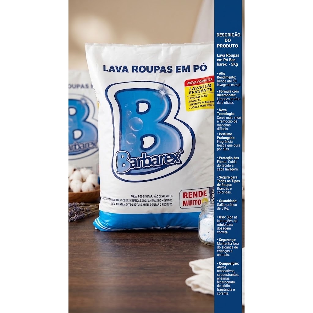 Sabão Em Pó Barbarex Perfume Intenso Saco 5kg Lava Roupa