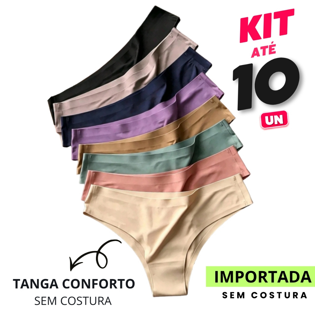 Kits Calcinha Sem Costura Eva Invisível Não Marca na Roupa Academia Tecido Poliamida Não Enrola