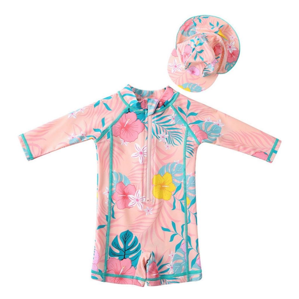 Macaquinho Macacão Maiô Bebê Menina Praia Piscina Natação Proteção UV50+ Com Chapéu Pulpo By Acqua Di Mare
