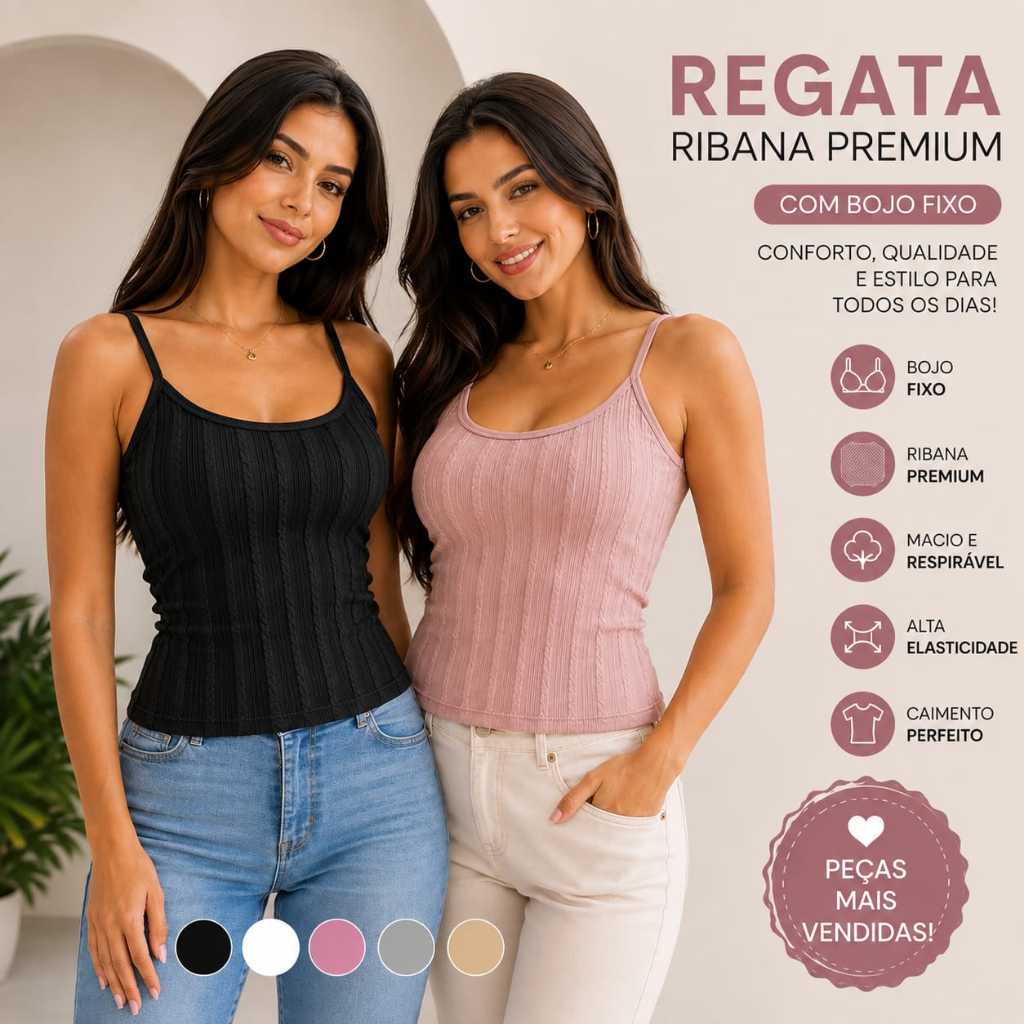 kit Com 2 ou 3 Regatinhas Feminina Alcinha Canelada Com Bojo - Fitness Confortável - Novas Cores Tendencia 2026