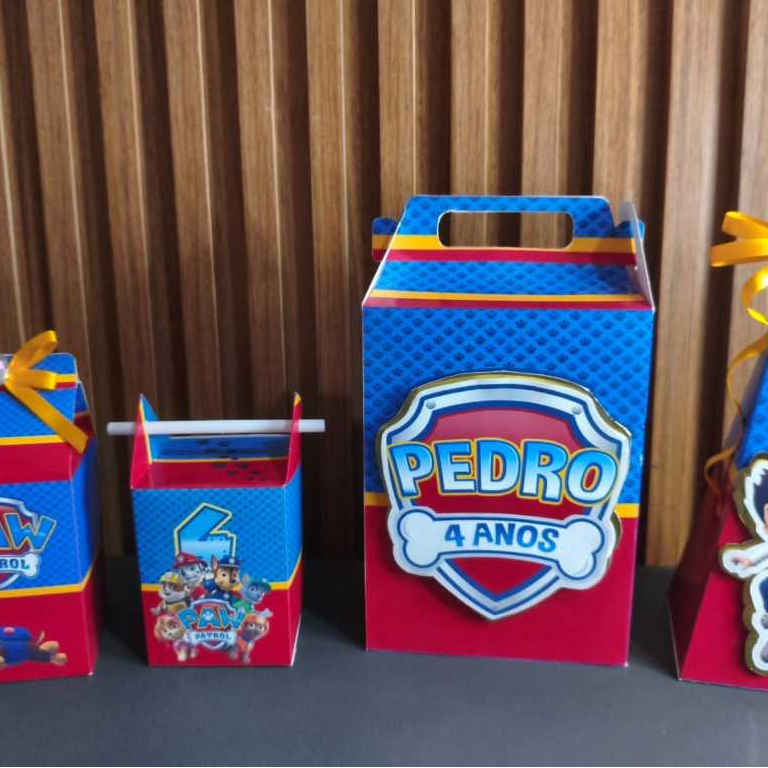 Caixinhas personalizadas tema Patrulha Canina, decoração, mimo, lembrancinhas, infantil, aniversário.