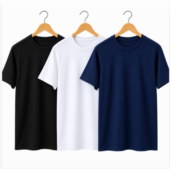 Kit 3 Camisetas Masculina Básicas de Algodão Premium Camisa Lisa Casual Cores Preta Branca Azul