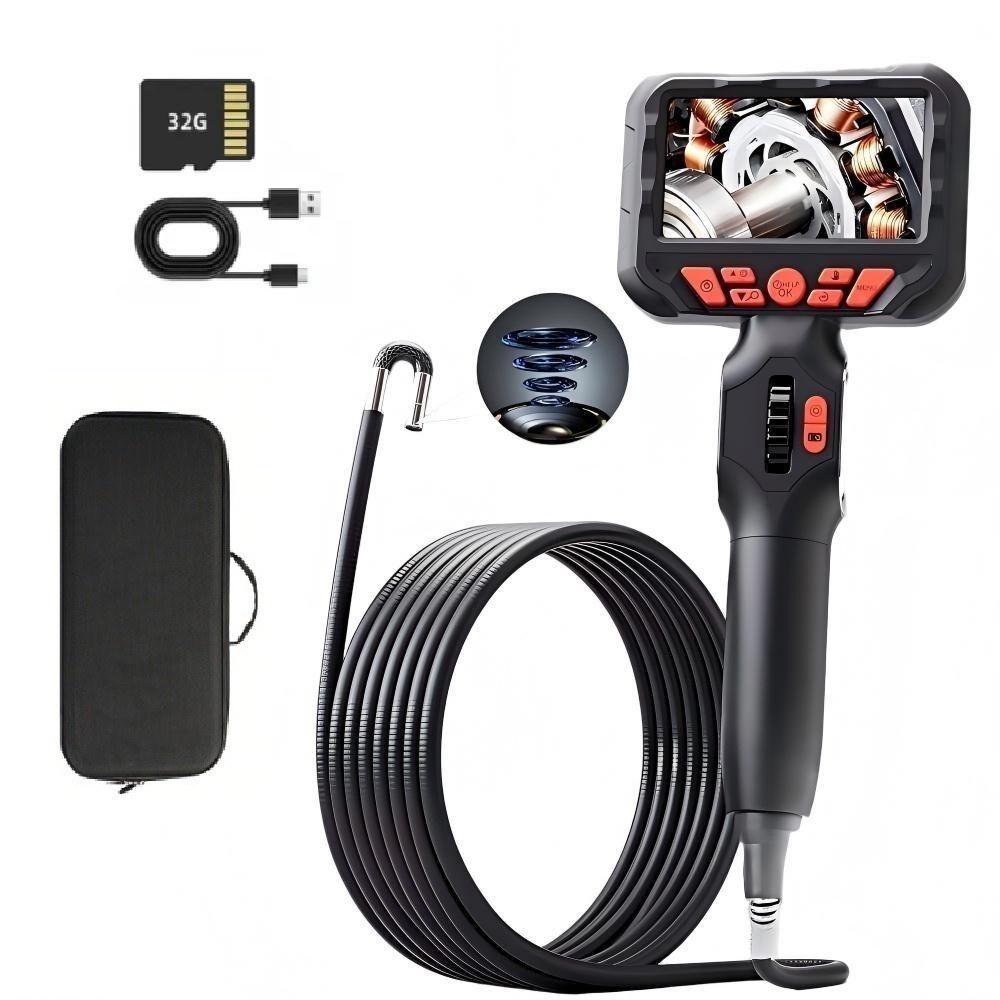 Câmera Endoscópica 1080P 2MP com Tela IPS 4,3", Cabo 1,6m, Câmera 6mm 360°, IP67, 6 LEDs e Cartão 32GB