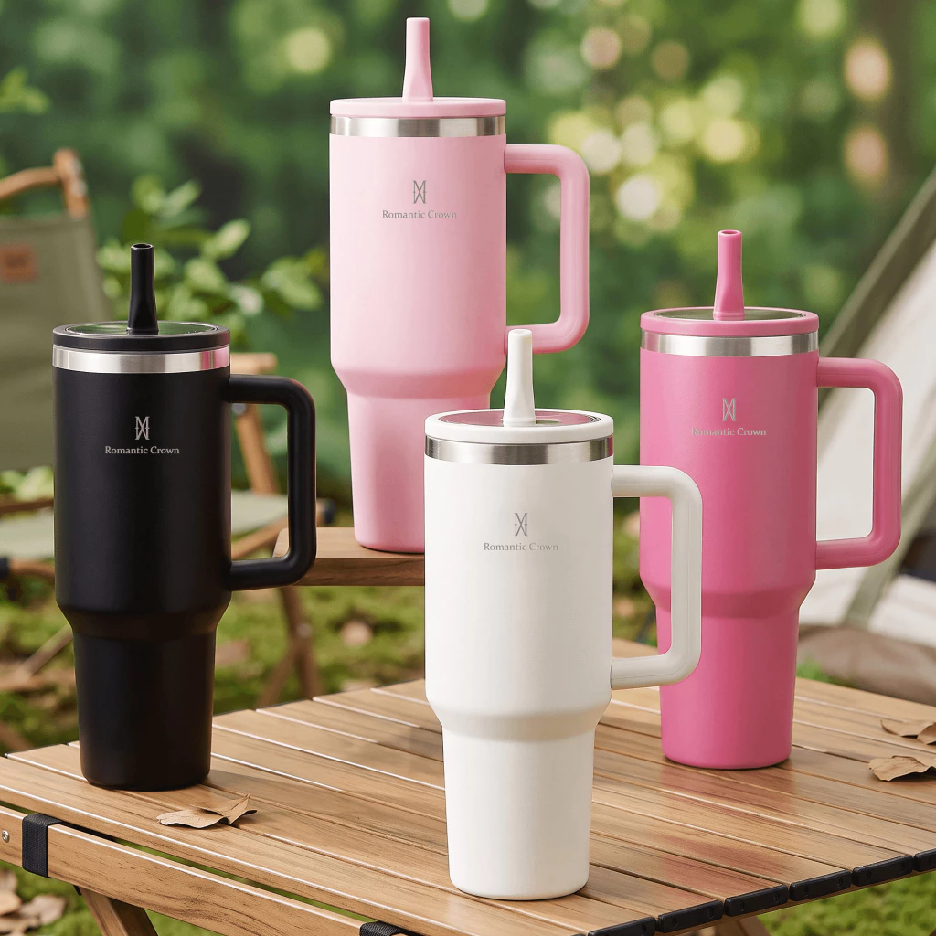 ROMANTIC CROWN Copo Térmico Inox Portátil 1200ml/600ml com Tampa e Canudo Garrafa Térmica de água À prova de vazamentos