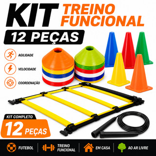 Kit Treino Funcional Agilidade 5 Cones + 5 Chapéus + Escada 7 Degraus + Corda de Pular