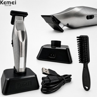 Máquina de Corte Kemei KM3023-702 C/base visor digital 5W Bivolt Sem fio aparador de barba e cabelo