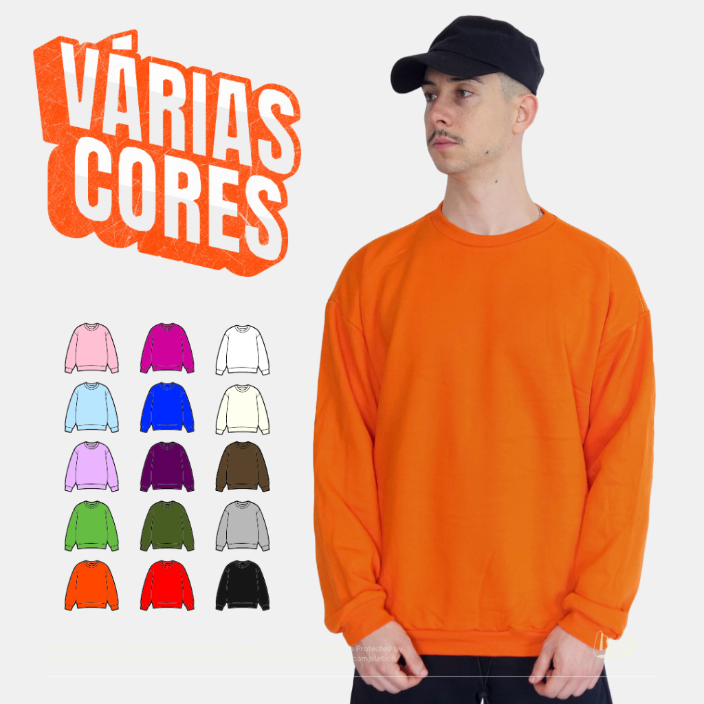 Moletom Masculino Gola Careca Grosso Peluciado Streetwear Blusa de Frio Inverno Sem Capuz Básico Liso Diversas Cores