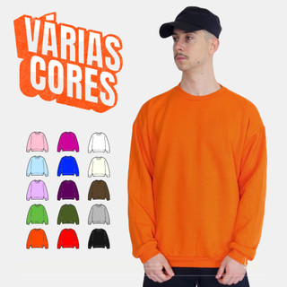 Moletom Masculino Gola Careca Grosso Peluciado Streetwear Blusa de Frio Inverno Sem Capuz Básico Liso Diversas Cores