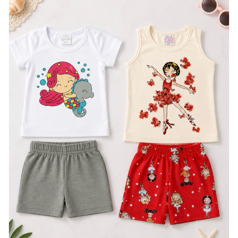 Roupa Infantil Menina kit Sortido Com 2 Conjuntos Infantil 100% Algodão