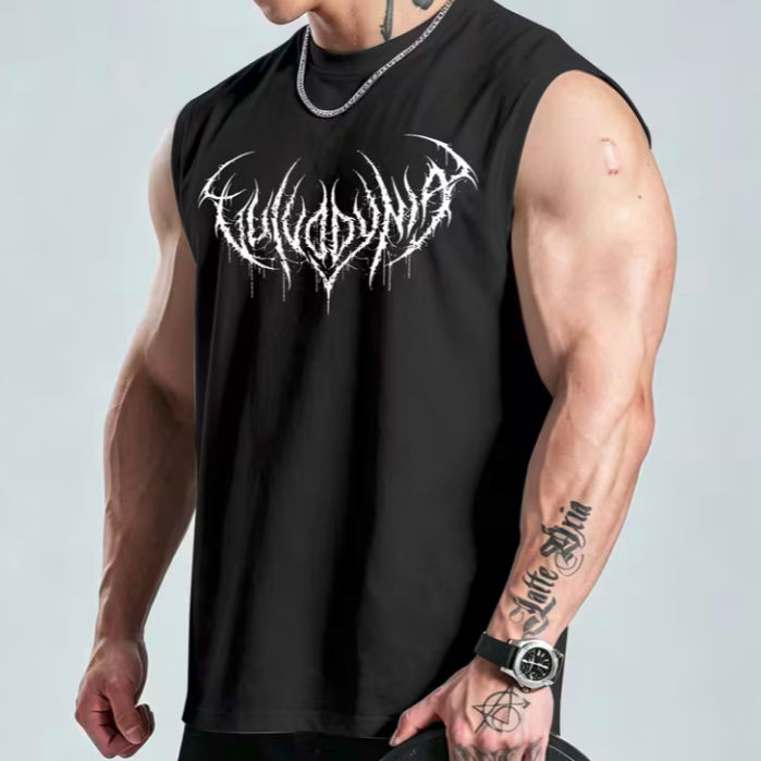 Camiseta Regata Masculina Oversized Preta Dark Academia Streetwear Fitness Academia