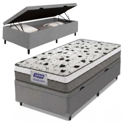 Cama Box Baú Solteiro Colchão Espuma D33 Fort 88x188x62cm Cinza / Branco Gazin - Suporta até 150kg por Pessoa