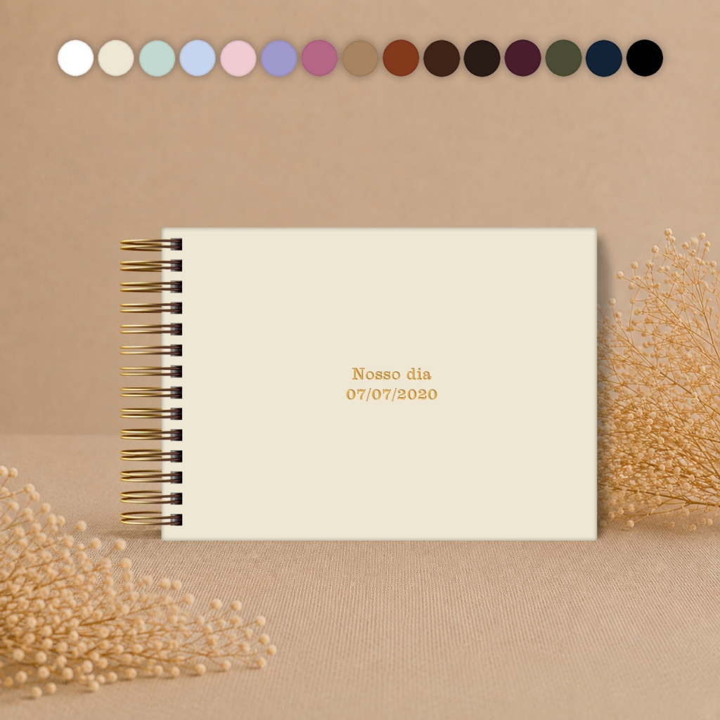 Caderno para Fotos e Scrapbook 25x185cm Personalizado Espiral Dourado