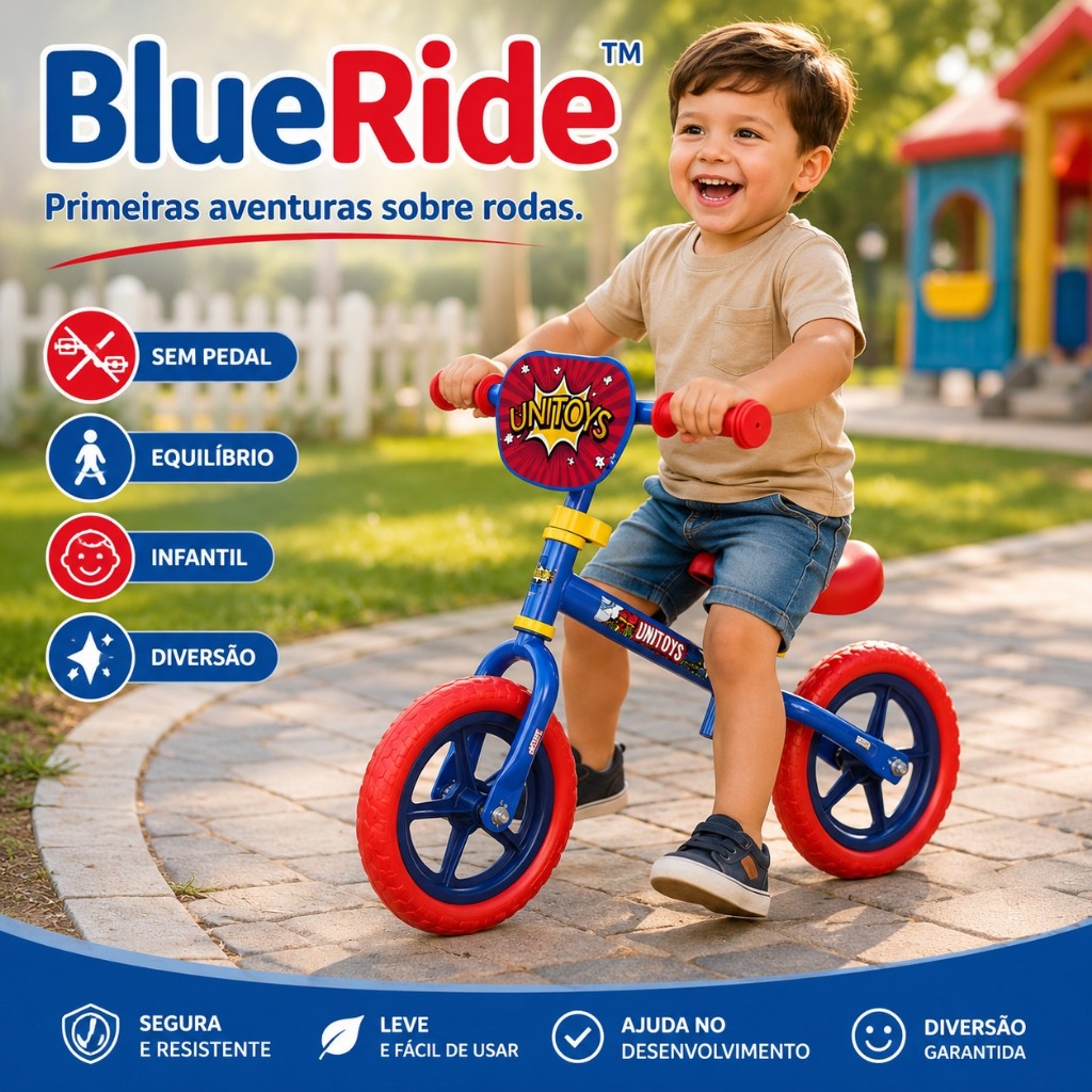 Bicicleta Infantil de Equilíbrio Azul Sem Pedal 2 Rodas para Crianças Brinquedo Infantil