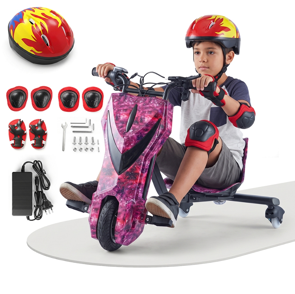 Triciclo Infantil Elétrico Drift com Bluetooth MP3 com Bandeirinha Alta Potência Três Velocidades Ajustáveis