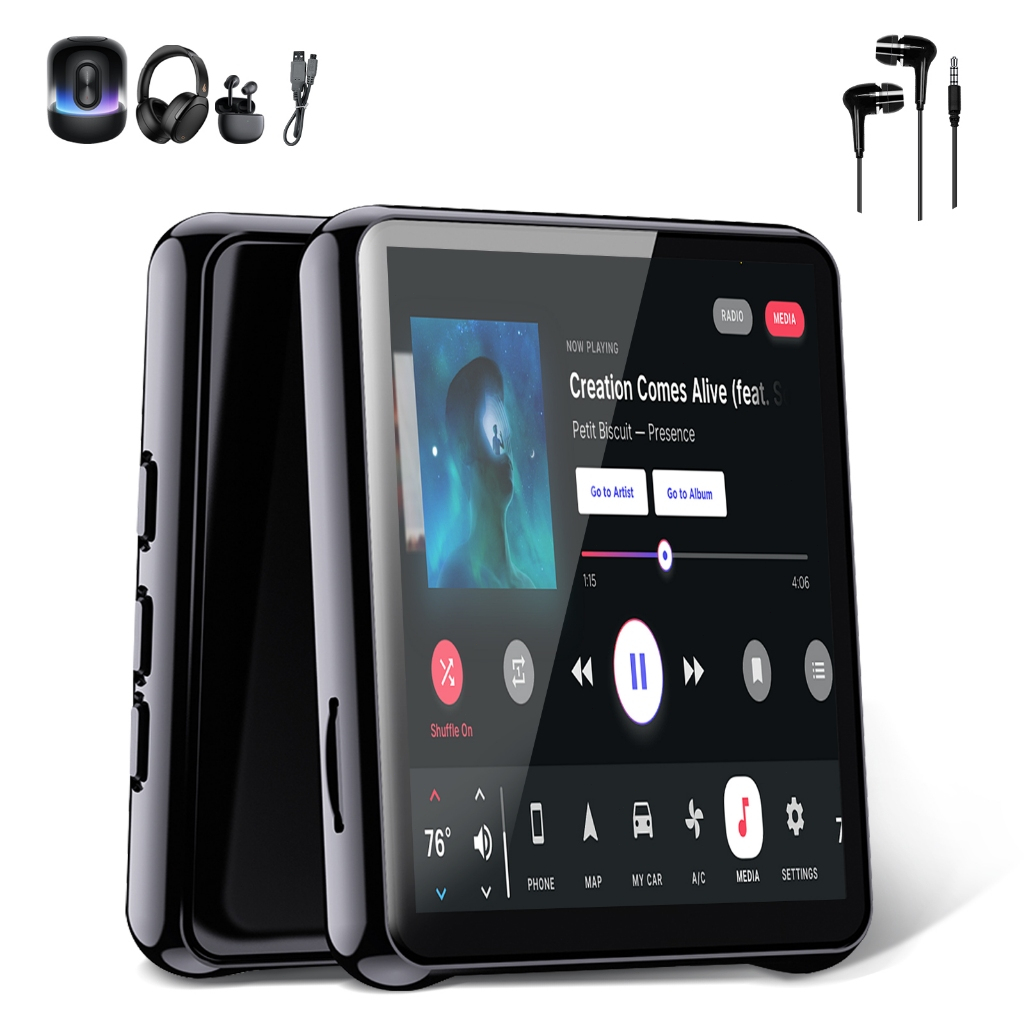Reprodutor de Música MP3 MP4 com Tela Bluetooth 5.0 Hi-Fi, Rádio FM, Gravação, Suporta Cartão TF até 128GB, Leitor para