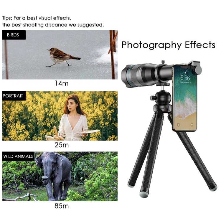 Lente Zoom 60x Telefoto Celular | Telescópio Monocular Universal Para Todos os Smartphones