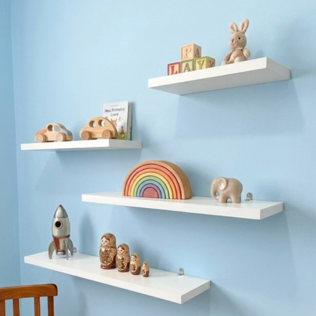 Kit 4 Prateleiras Infantis MDF Branco Nicho Decorativo Quarto Bebê Criança