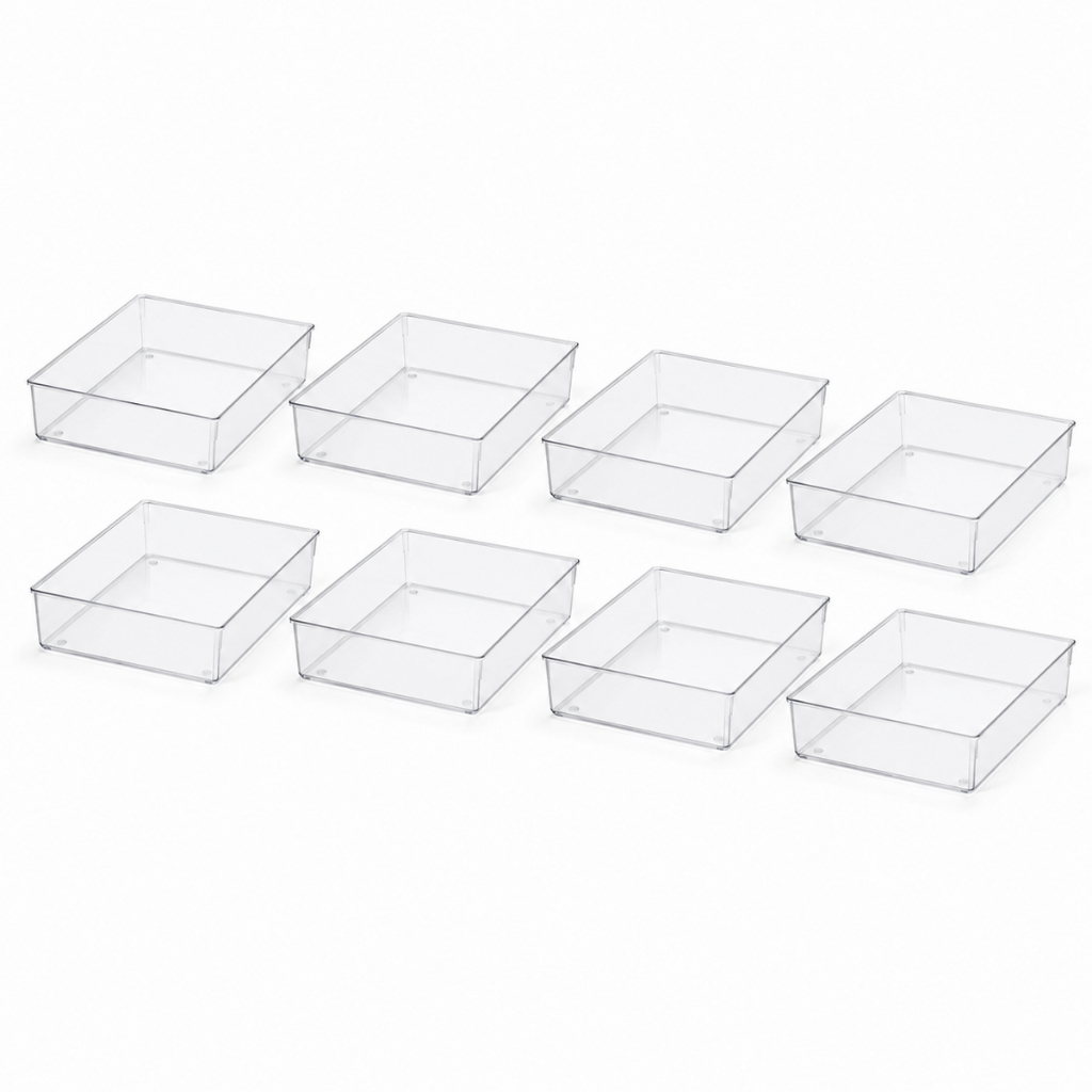 Kit 8 Organizadores De Acrílico Cristal Premium Multiuso Cozena Transparente para Gaveta, Armários, Cozinha, Banheiro