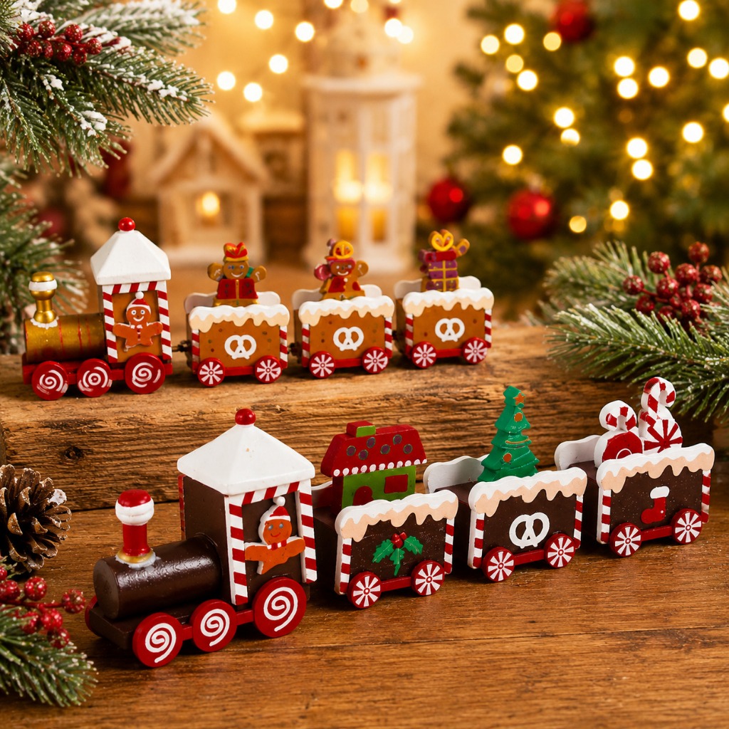 Enfeite Trem Natalino Decorativo Natal Madeira 4 Vagões