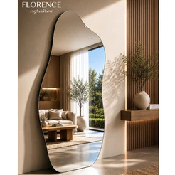 Espelho Orgânico Grande Lapidado Com Suporte Invisível Florence Tamanhos 120x50cm