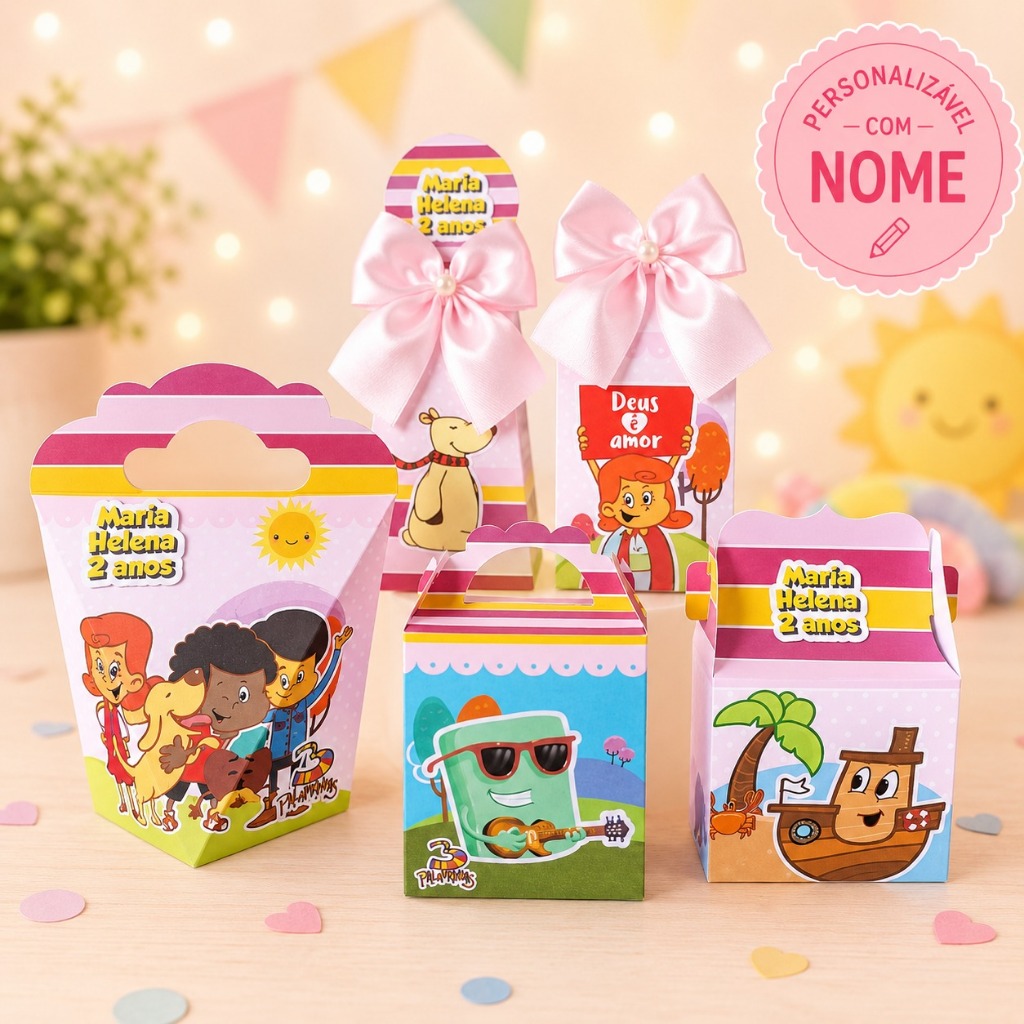 Kit Festa 3 Tres Palavrinhas Rosa Menina Personalizados Lembrancinhas Festa Infantil Aniversário Mimo
