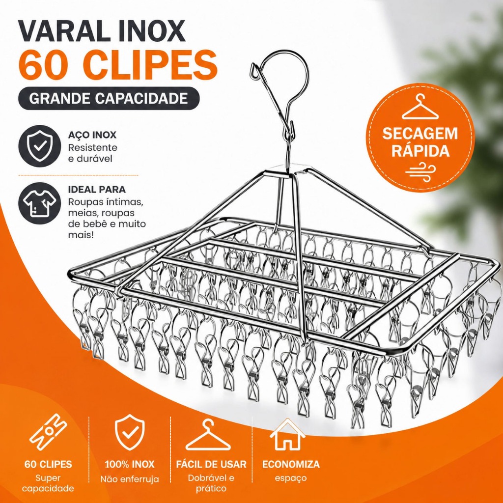 Varal Cabide 40/60 Clips Inox Prendedores Roupas Intimas Bebe Calcinha Cueca Dobrável Pequenas