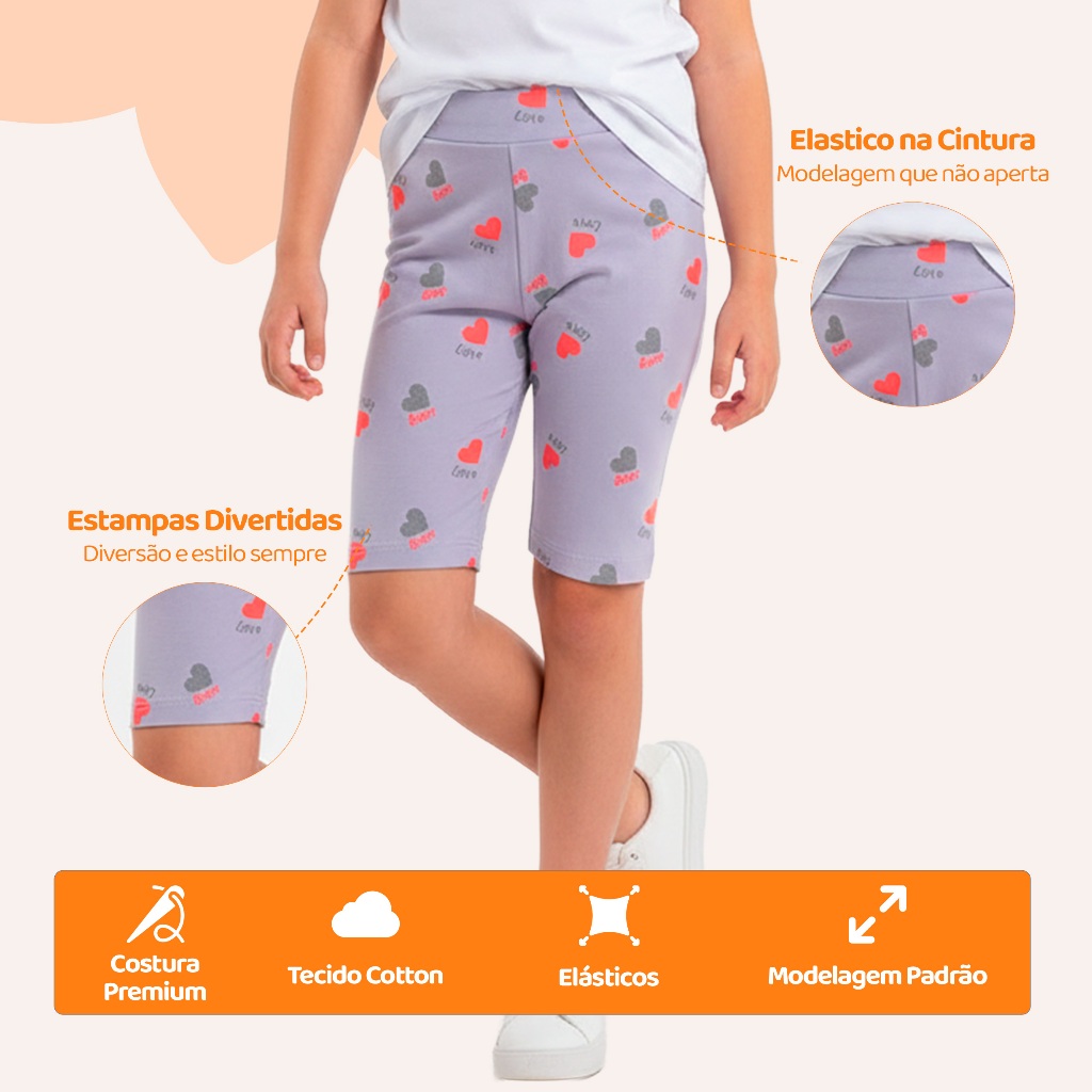 Kit 5 ou 3 Shorts Ciclista Menina Infantil Cotton Algodão · foto 2