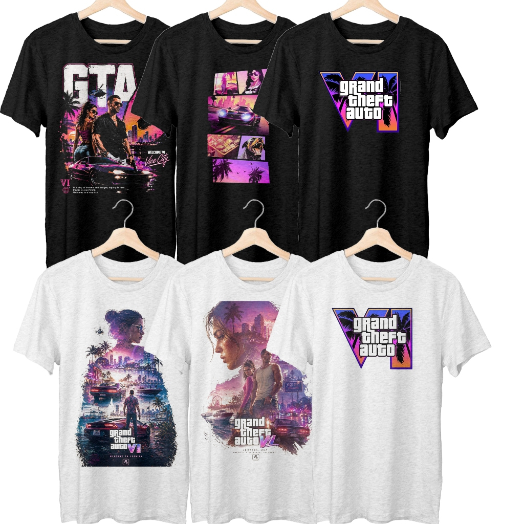 Camiseta GTA 6 Oficial Masculina Feminina Geek Gamer Grand Thef Auto Estampada Lançamento Algodão Leve Macia Exclusiva