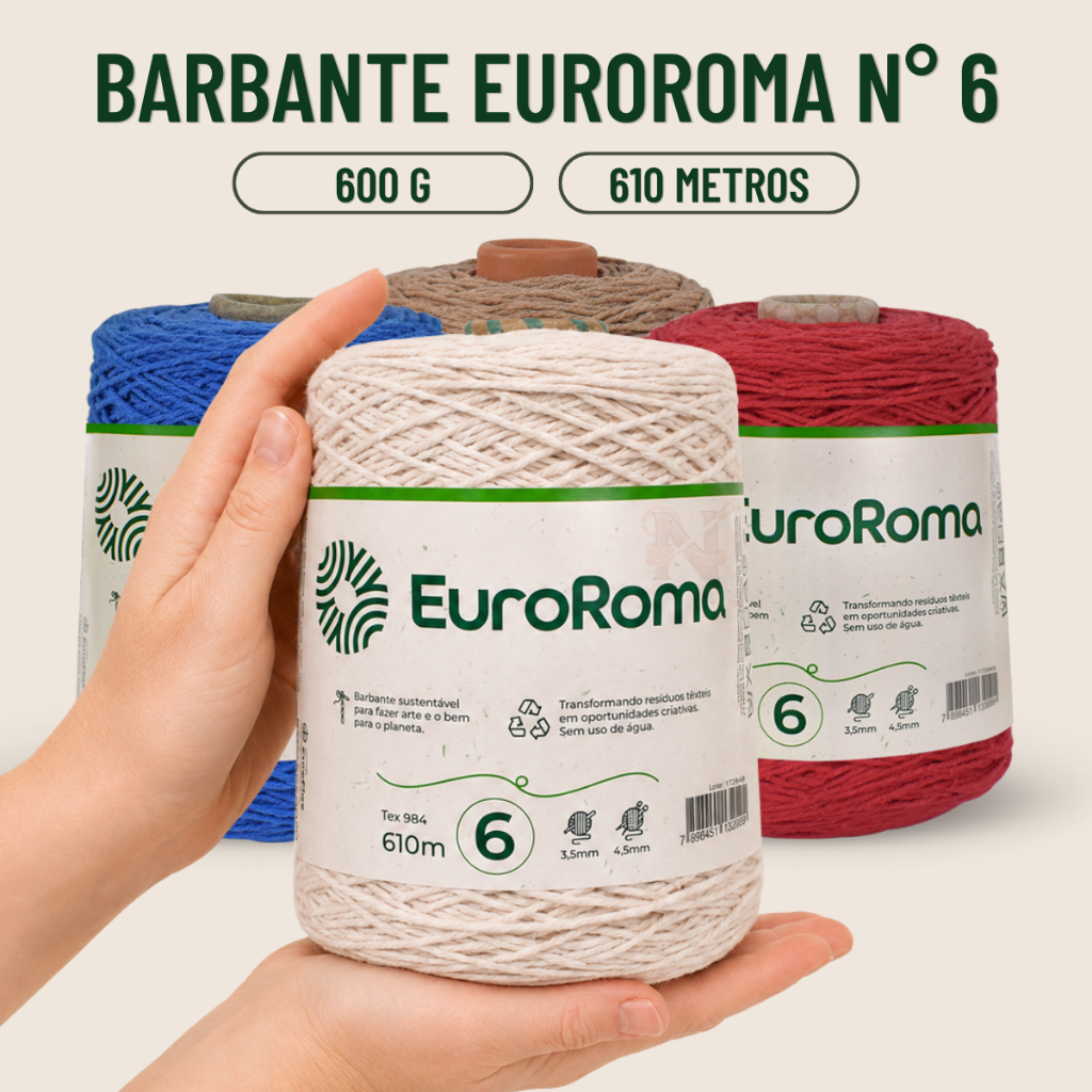 Barbante EuroRoma Fio 6 600g Cores Fio Linha de Crochê Envio Rápido
