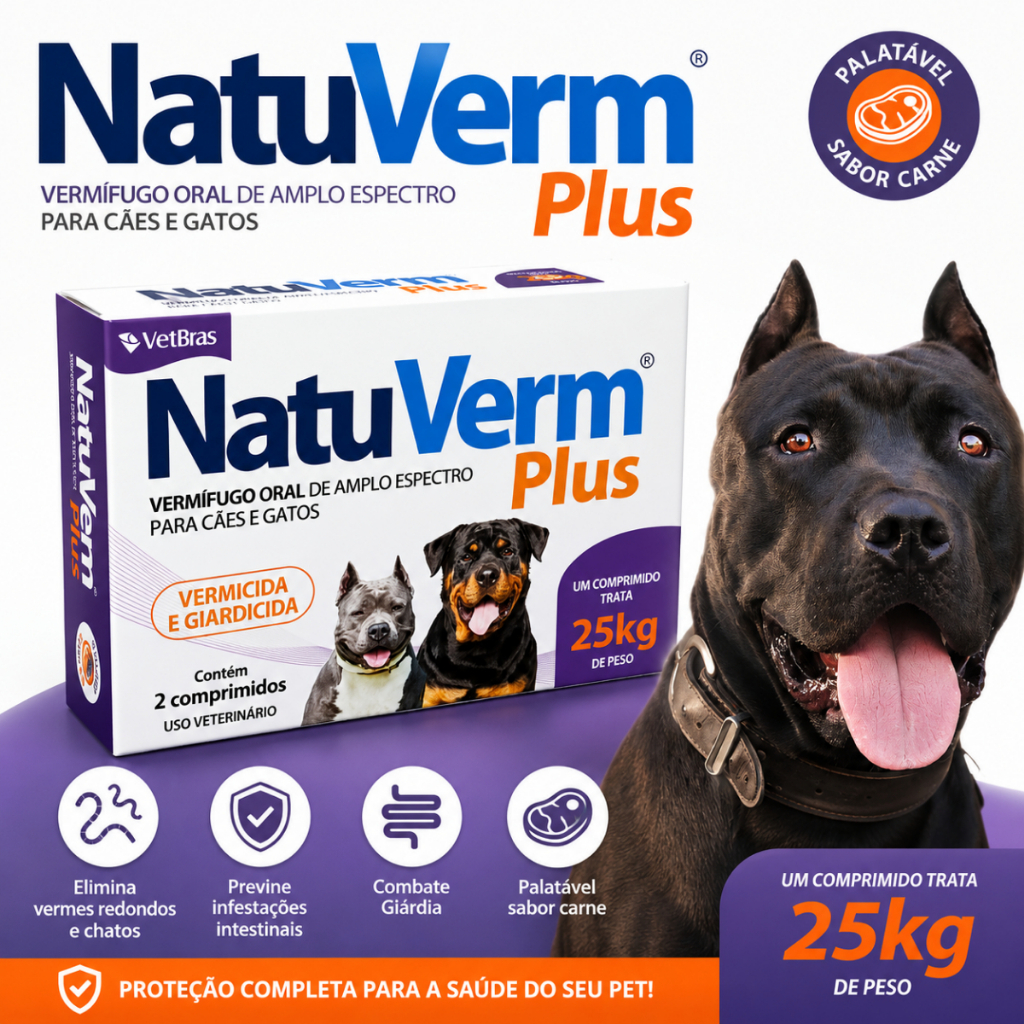 NatuVerm Plus 25kg Vermifugo Giardia Cachorro Porte Grande