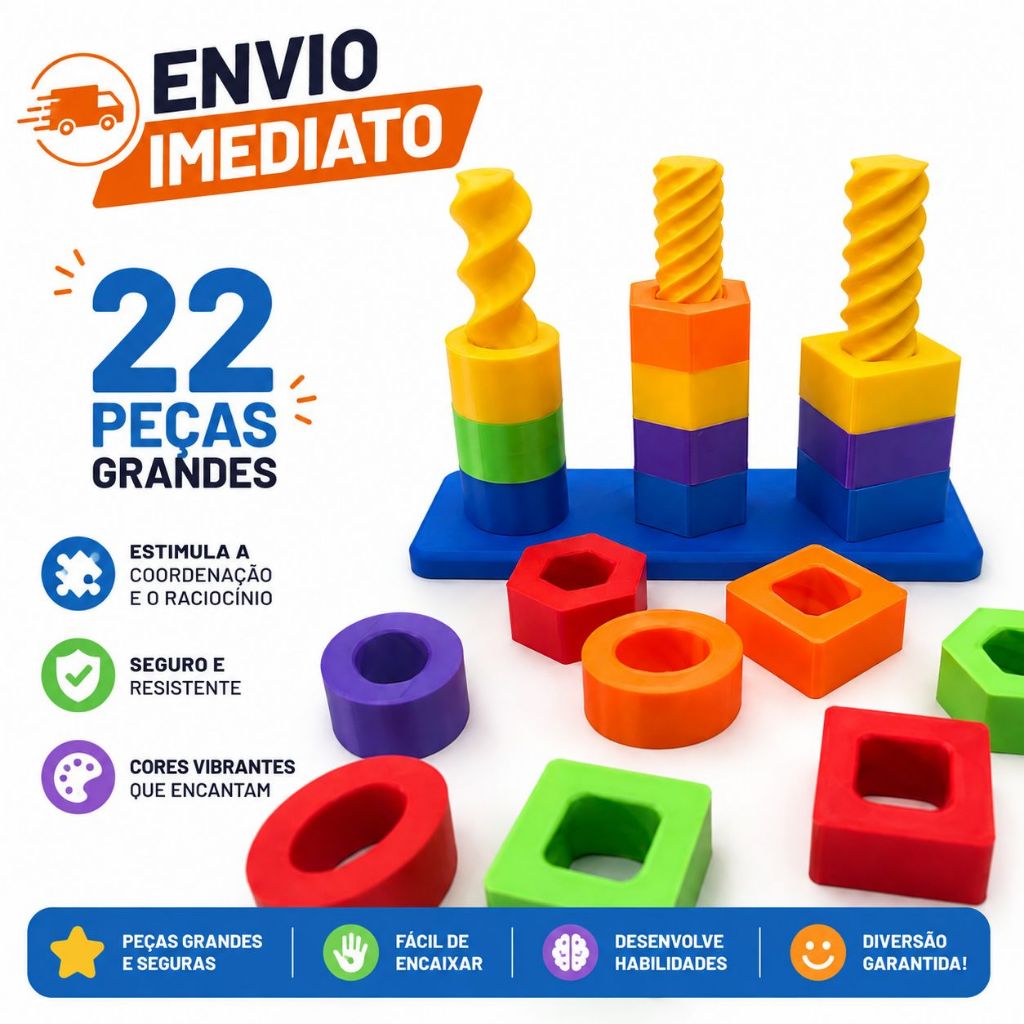 Brinquedo Educativo Infantil Montessori Encaixe Formas Geométricas Coordenação Motora Sensorial Colorido