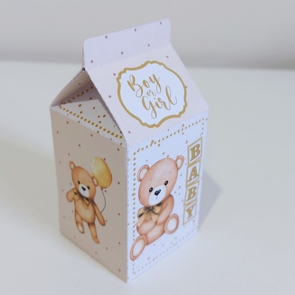 Caixa Milk Ursinhos chá de Revelação Kit Festa - Neutro-  Lembrancinhas (Pegue e Monte) - Caixinha Milk Para Festa